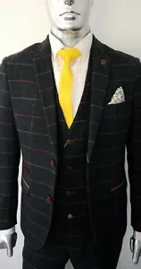 Men's Marc Darcy Eton Blue Check Vintage Retro Tweed Three Piece Suit - Picture 1 of 9