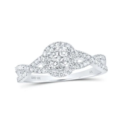 10K White Gold Womens Round Diamond Cluster Ring 1/2 Cttw - Image 1 of 2