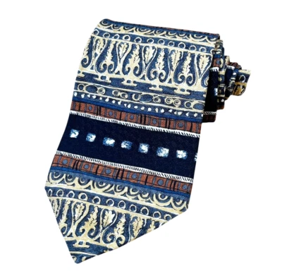 Vintage Guess Neck Tie 100% Silk Black & Gold Geometric Pattern USA Made - Image 1 of 4