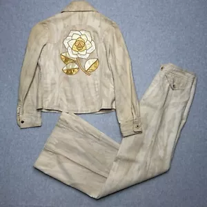Vintage 70er Roncelli Batik Blume Druckknopf Western Jacke Schlaghose Set Anzug 11/12 - Bild 1 von 20