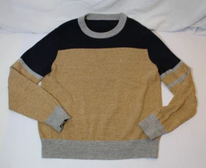 J Crew Tan Gray Black Color Block Knit Sweater Crewneck Men's L/XL Wool Blend - Picture 1 of 10