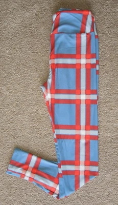 Leggings LuLaRoe OS Azul Polvoriento y Naranja-Rojo OTOÑO UNICORNIO A CUADROS ~ NUEVO LANZAMIENTO Foto 1 de 2
