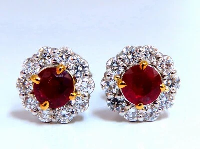 2.20ct Natural Ruby Diamond Cluster Stud earrings 14kt - Image 1 of 4