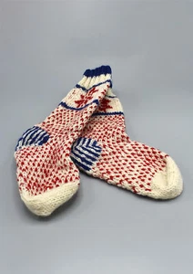 Pure Woolen Red White Blue Mix Snow Flake Pattern Children Knee High Socks - Picture 1 of 12