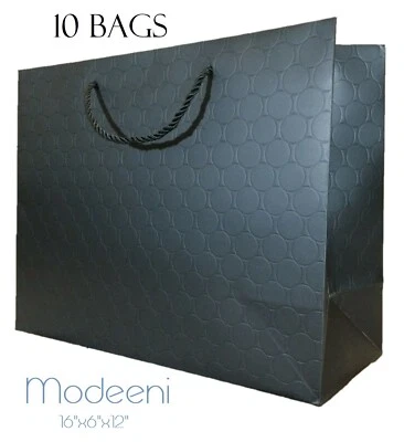 Очень большие черные подарочные пакеты бумага 16x12x6 роскошная бумага для покупок модный бутик - Изображение 1 из 4