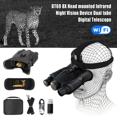 Binoculares recargables Gafas de visión nocturna Montado en la cabeza de caza  - Image 1 of 4