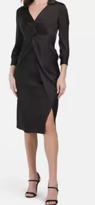NUEVO VESTIDO MIDI DE SATÉN SUAVE TWIST NEGRO TALLA 00 Foto 1 de 4