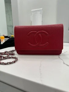 Chanel Caviar Timeless CC Wallet On Chain WOC - Red - Picture 1 of 7