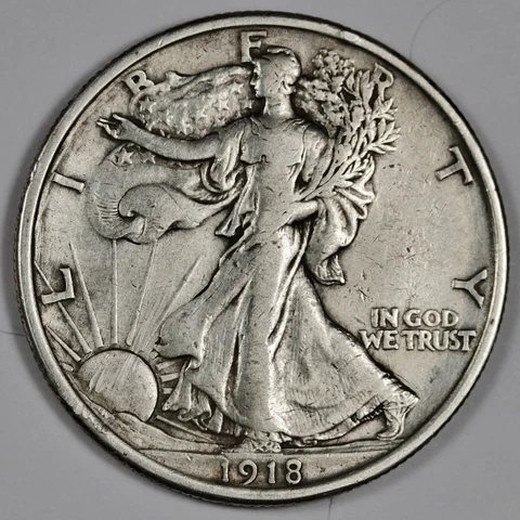 1918 Walking Liberty Half Dollar.  Nice XF.  187773 Cover