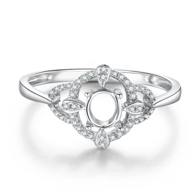 Oval 6x4mm Real Diamonds Semi Mount Ladys Ring 14K White Gold Luxurious Jewelry - Image 1 of 4