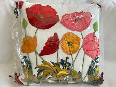 Mackenzie Childs Upscale RED POPPY 20"x20" Square PILLOW NEW $325 m21-au - Image 1 of 4