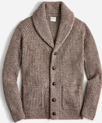 NWT J.Crew Hazelnut Merino Wool-Blend Cardigan Marled Brown Rugged Shawl Pockets - Image 1 of 4