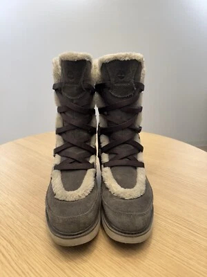 Timberland Gray Suede Pull Up MID CALF Boots  WOMEN Size 8.5 Faux Fur Lined - Image 1 of 3