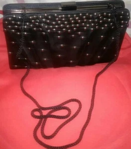 Kate Landry Black Satin Studded Clutch Evening Bag Purse Shoulder Strap NEW - Picture 1 of 6