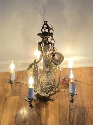 Vintage Ornate Brass Spanish Revival SHIP Nautical Chandelier For Restoration - Image 1 of 4