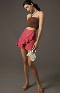 NWT Anthropologie Corey Lynn Calter Ruffled Skort Size S Linen Red Shorts - Picture 1 of 11