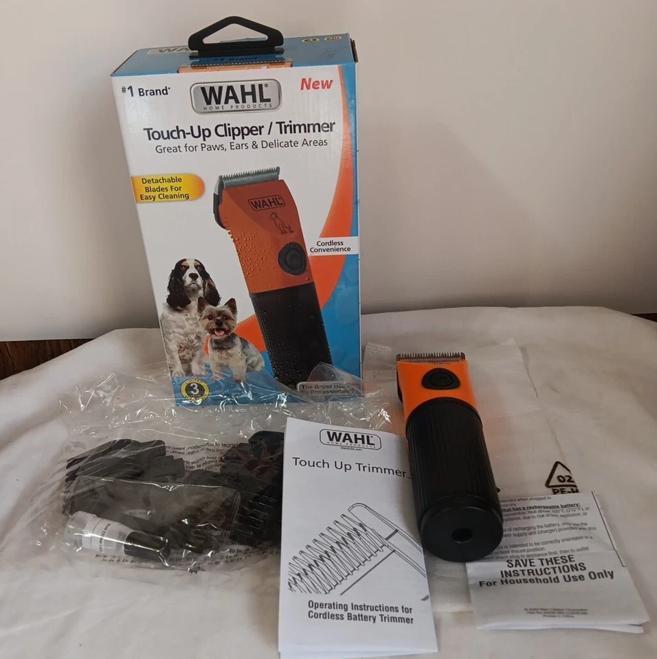 WAHL TOUCH-UP PET CLIPPER / TRIMMER 4 BLADE COMBS Cordless 4AA Battery Powered