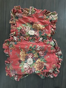 SET Ralph Lauren Aylesbury Standard Pillow Covers Shams Red Barkcloth Floral VTG - Picture 1 of 11