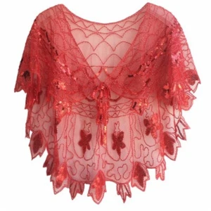 Lady Sheer Sequin Mesh Shawl Beads Wrap Cape Retro Glitter Prom Banquet Elegant - Picture 1 of 20