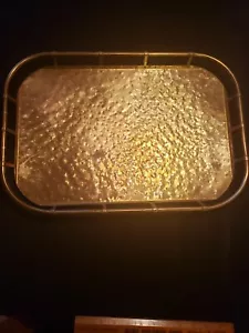 Vassoio vintage in ottone martellato con binario piccoli piedi a sfera 18" x 12" - Foto 1 di 13