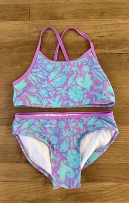Traje de baño de dos piezas Cat & Jack para niñas talla XL 14 púrpura y aguamarina piscina playa usado en excelente estado Foto 1 de 4