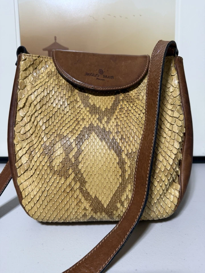 Bolsa tiracolo vintage por Paolo Masi Firenze couro marrom e píton amarela - Imagem 1 de 4