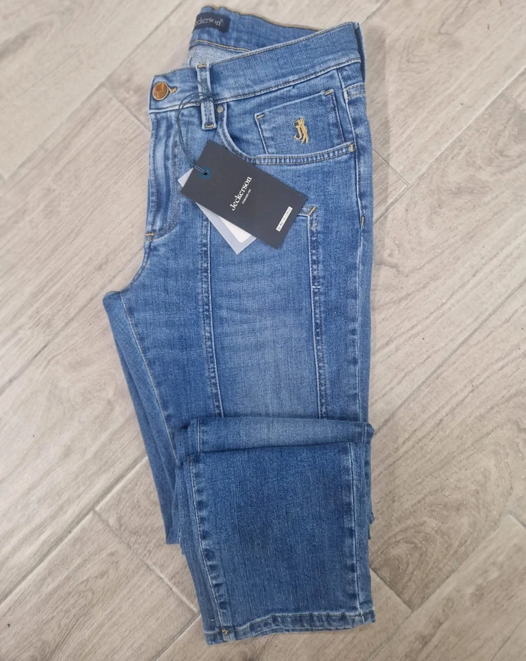 PANTALONE 5 TASCHE TOPPE JEANS JECKERSON UOMO MAN toppa DENIM CHIARO ALCANTARA