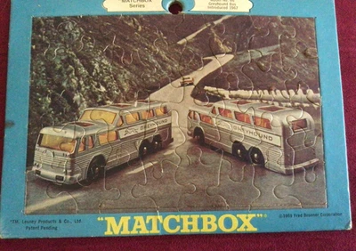 VINTAGE 1969 MATCHBOX JIGSAW PUZZLE # 66 GREYHOUND COACH - Image 1 of 4