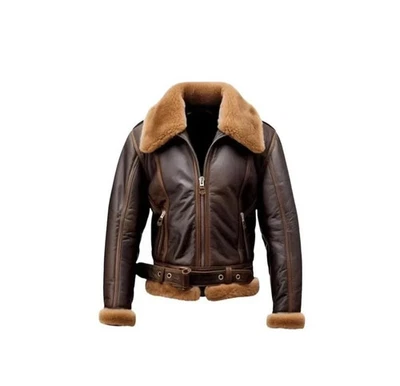 B3 RAF Brown Bomber Flying Aviator Fur Real Leather Men's Jacket - Image 1 of 3