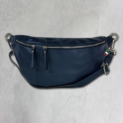 Florence Cuir Véritable Sac Banane Extra Grand Femmes Bleu Jeunesse OTF820B - Photo 1/4