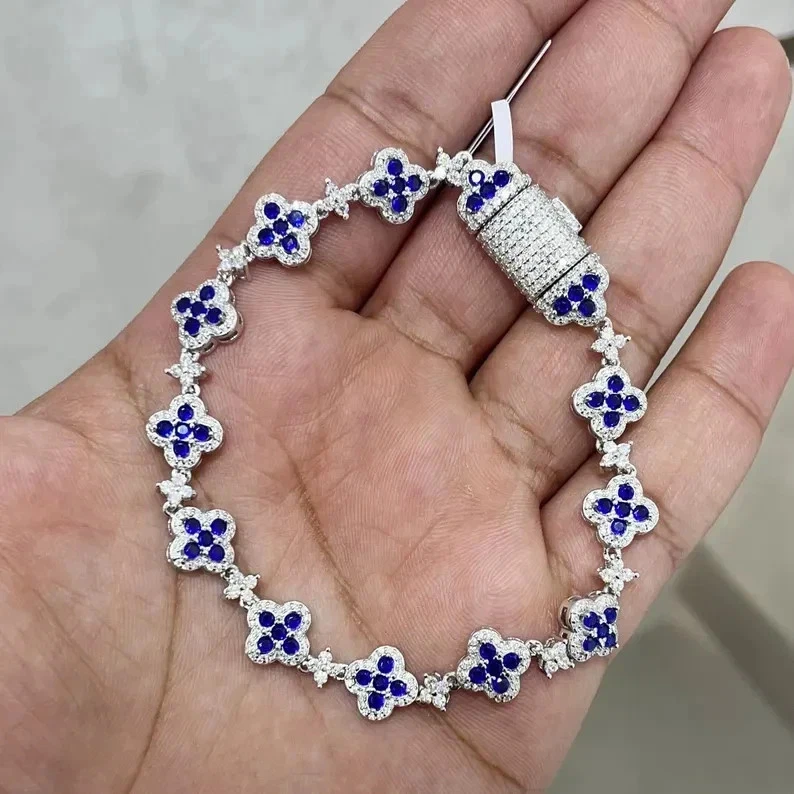 Brazalete tenis mujer zafiro simulado corte redondo 6 quilates chapado en oro blanco 14k Foto 1 de 4