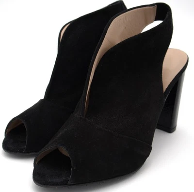Brenda Zaro Black Suede Peep Toe Slingback Block Heel Shoes Women’s 38 Spain - Image 1 of 4