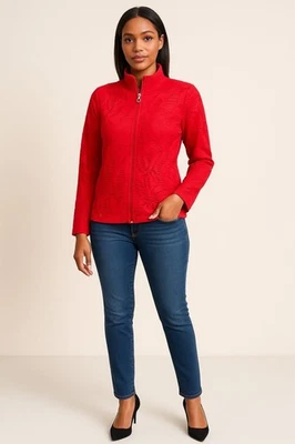 Chaqueta Erin London Roja de Encaje con Cremallera para Mujer M Malla Transparente Floral Texturizada Cottagecore Foto 1 de 4