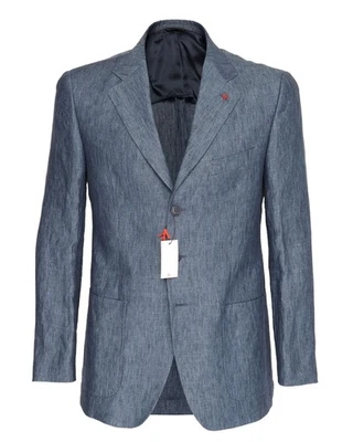NWT ISAIA NAPOLI SPORT COAT blazer blue Ormezzano pure linen luxury Italy 46 - Image 1 of 4