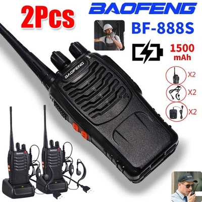 MARKENLOS 2 x Baofeng BF-888S Walkie Talkie Handfunkgerät mit Headset UHF Sprechfunkgeräte