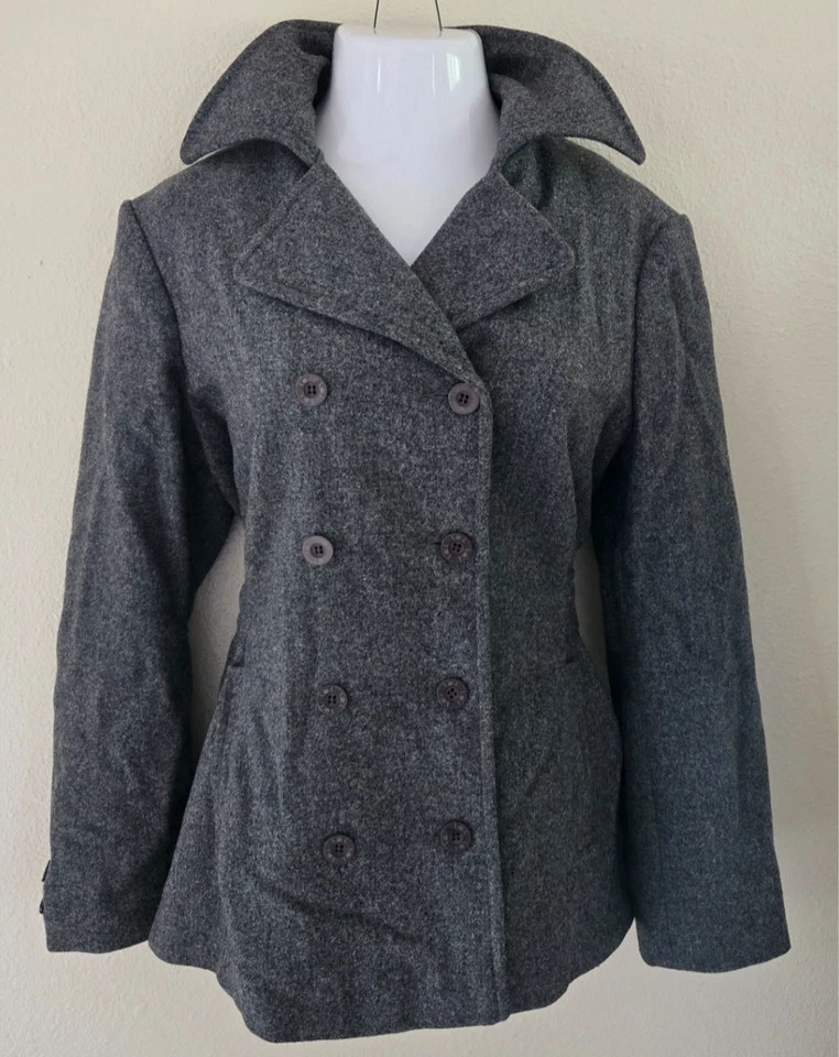 Vintage L.E.I. Acogedor abrigo de invierno forrado de polietileno 100 % lana gris medio XL para mujer Foto 1 de 4