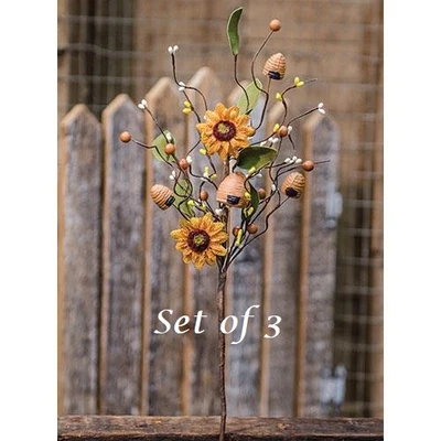NUEVO Granja Primitivo GIRASOL COLMENA SPRAY 3 PIEZAS BAYAS 19" L Hojas Arpillera Foto 1 de 3