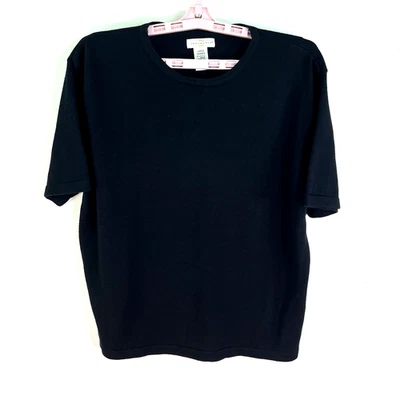 VTG Yarn Works Soft Short Sleeve Pullover Sweater Womens Size L Black - Image 1 of 4