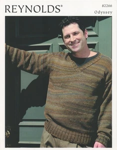 Reynolds KNITTING PATTERN 82266 Odyssey Wedge Pullover - Men 40"-52" - Picture 1 of 2