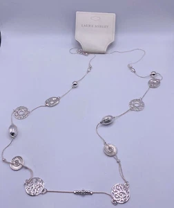 Laura Ashley Silver Tone Metal Stationary Bead Long Necklace 34” New - Picture 1 of 4