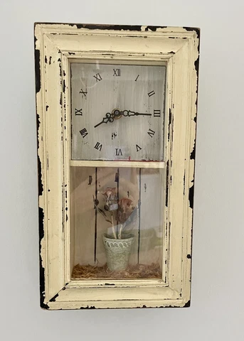 Rustic Farm House Yellow Shadow Box Clock Flower Wall Decor (Needs Repair) Cover