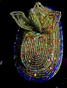 Oval Beaded Jewelry Box with Bugle Beads 1970s - Picture 1 of 10