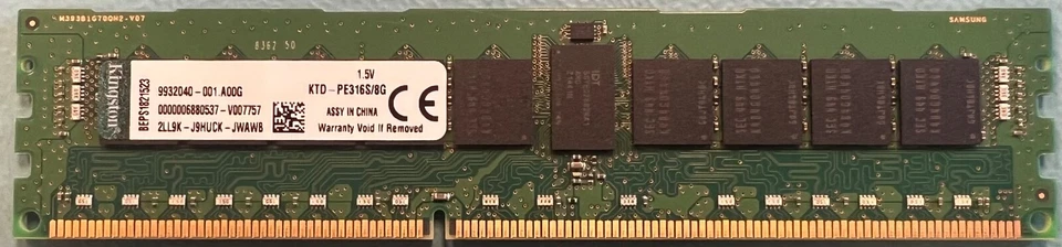 Kingston KTD-PE316S/8G 8GB DDR3-1600Mhz PC3-12800 ECC RDIMM Server Memory RAM - Image 1 of 1