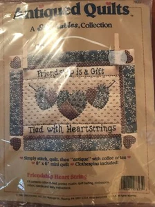 NIP Dimensions 1989 Antiqued Quilts Friendship Heart Strings Wall Hanging #7823 - Picture 1 of 2