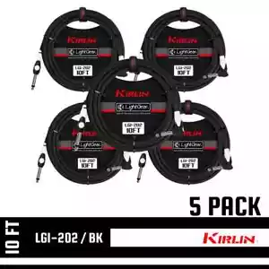 Kirlin 10FT 1/4" ST. /RT Angle BLACK Guitar Instrument Cable LGI-202/BK 5 PACK - Picture 1 of 6