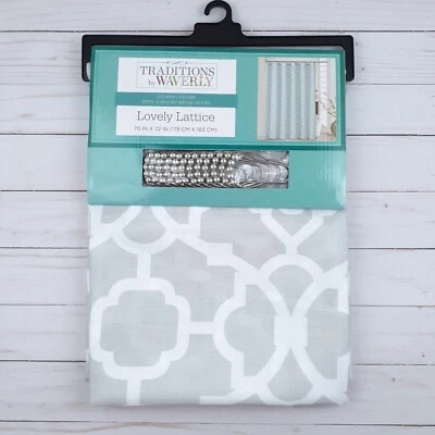 Waverly织物浴帘带钩可爱格子灰色白色70x72 — 第 1/3 张图片