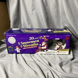 NOS GE 20 LED Light 5 Snowmen 5 Wreaths Christmas String Indoor Lights B2 - Picture 1 of 4