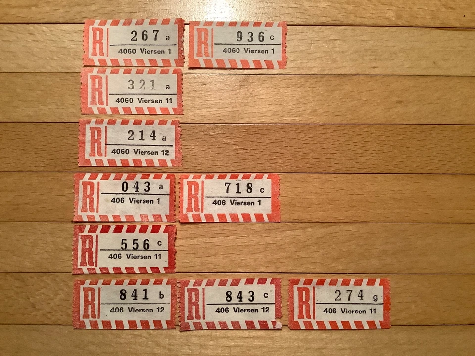 10x Einschreibezettel 4060 Viersen 1/11/12   406 Viersen 1/11/12. - Bild 1 von 1