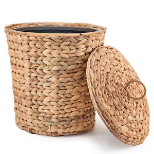New- Wicker Trash Can with Lid in Bedroom, Bathroom - Trash Can in Offic - Picture 1 of 6
