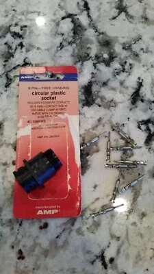  AMP 206705-2 9 PIN FREE HANGING CIRCULAR PLASTIC SOCKET & 9 CRIMP PIN CONTACTS  - Image 1 of 4